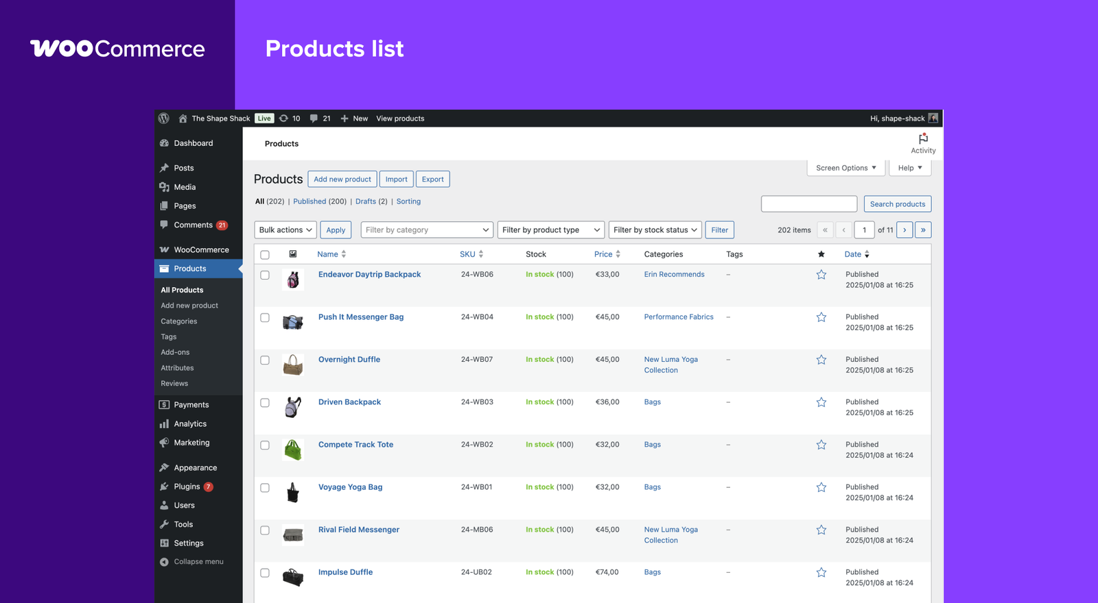WooCommerce online store with product catalog
